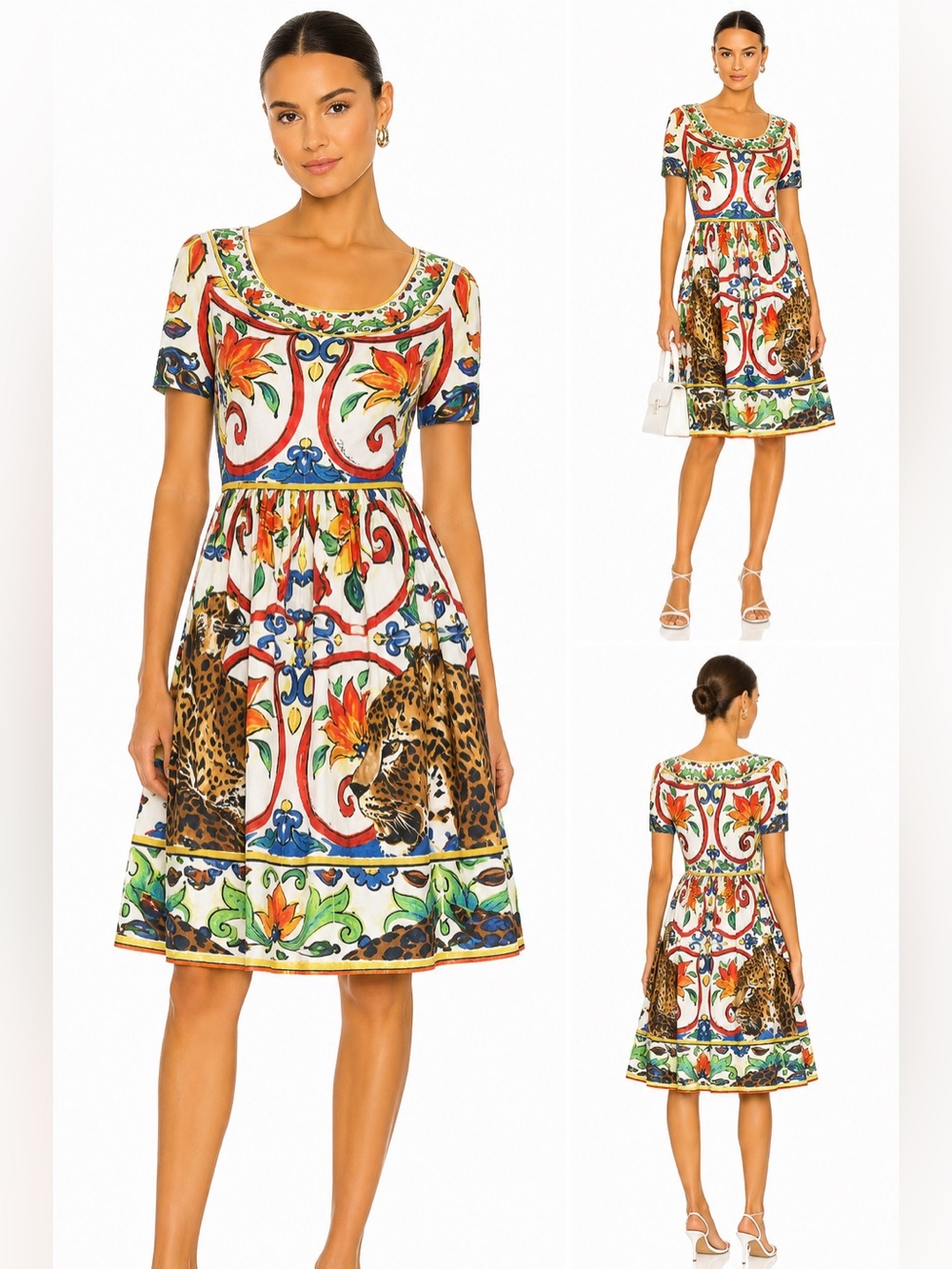 Dolce & Gabbana Multicolor Floral & Leopard Print Midi Dress small - Picture 2 of 11